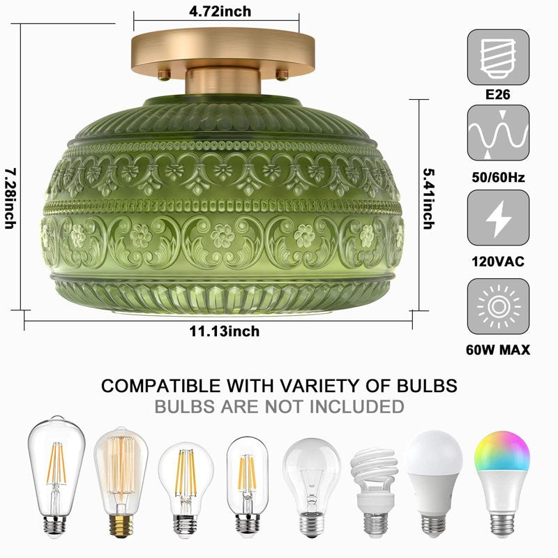 Ixionis Stained Engraved Pattern Glass Flush Mount Ceiling Light