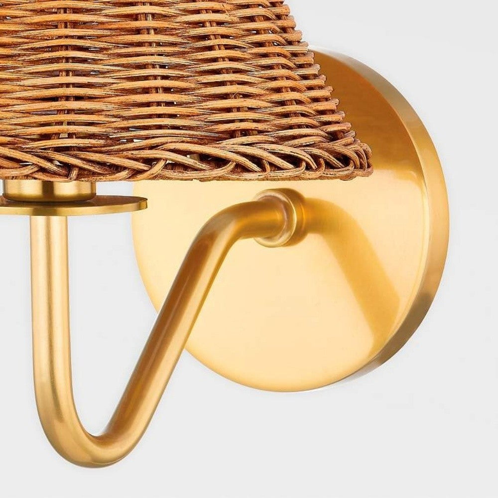 Betty Natural Rattan Cone Brass Wall Sconce