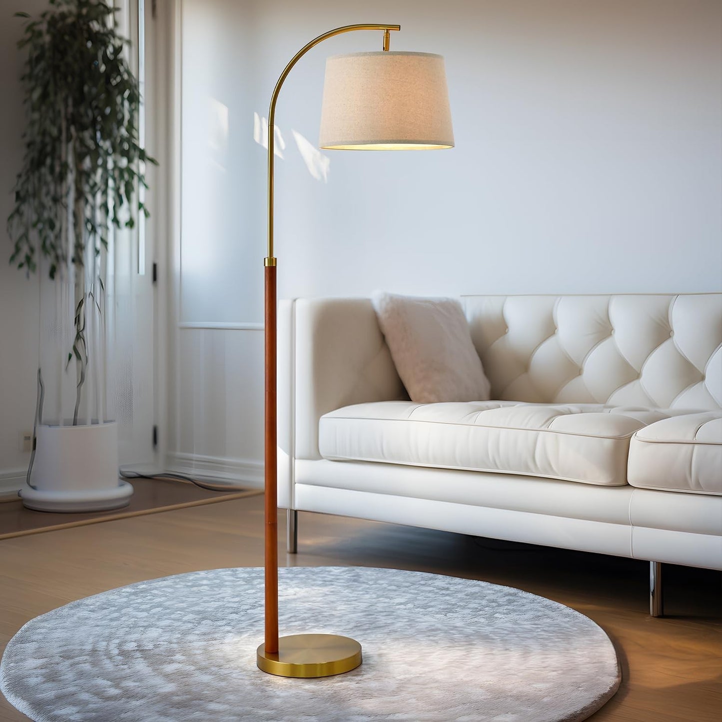 Zaden Vintage Gold Linen Shade Floor Lamp