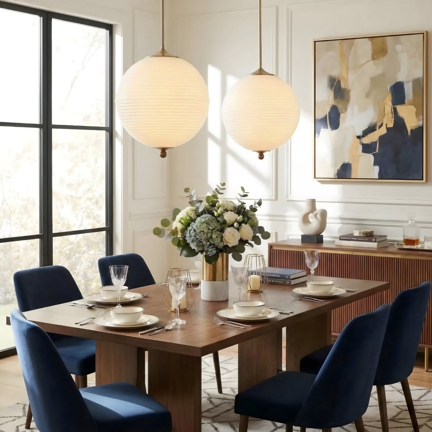 Xan Retro White Globe Ribbed Glass Pendant Light