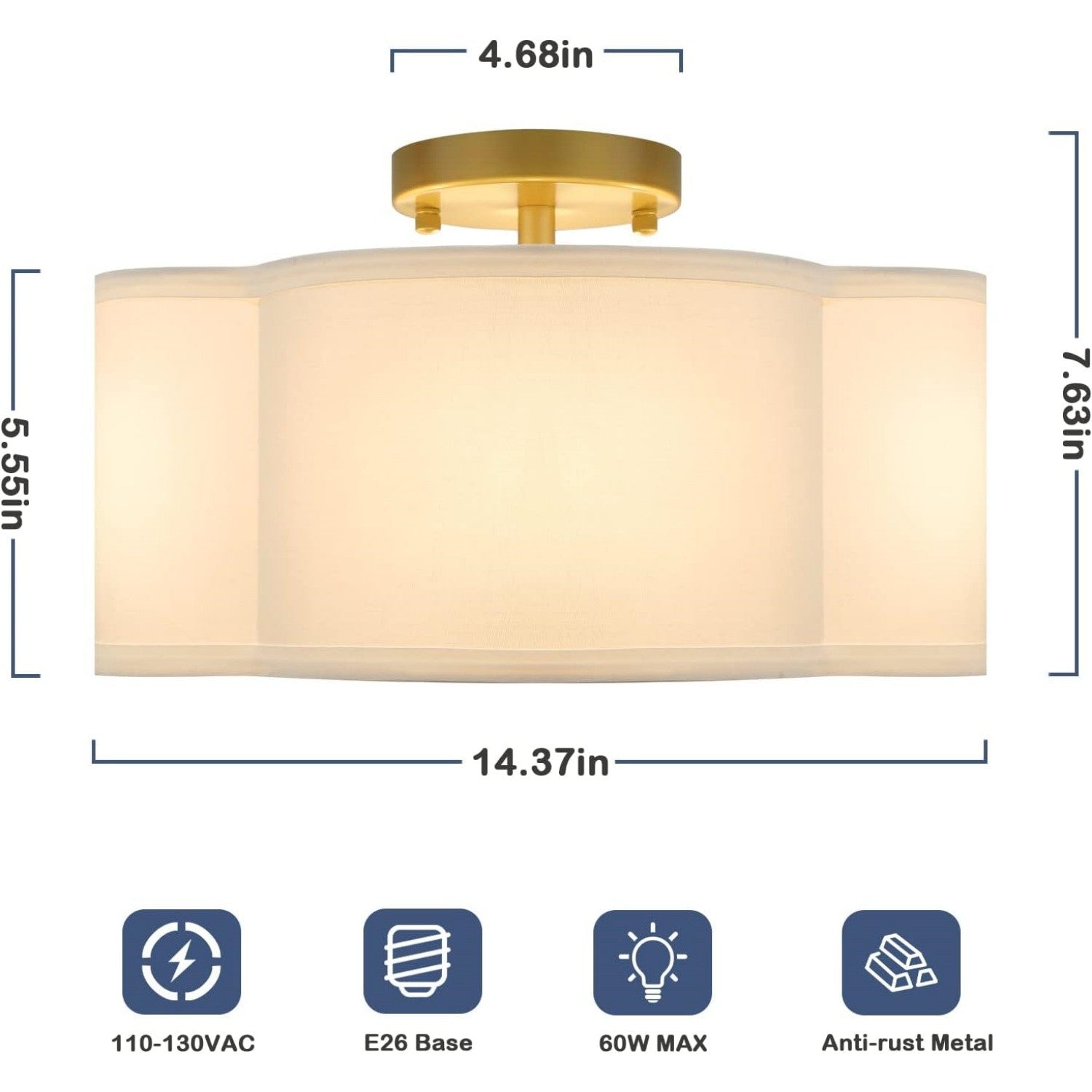 Lisi Modern Fabric Semi Flush Mount Ceiling Light