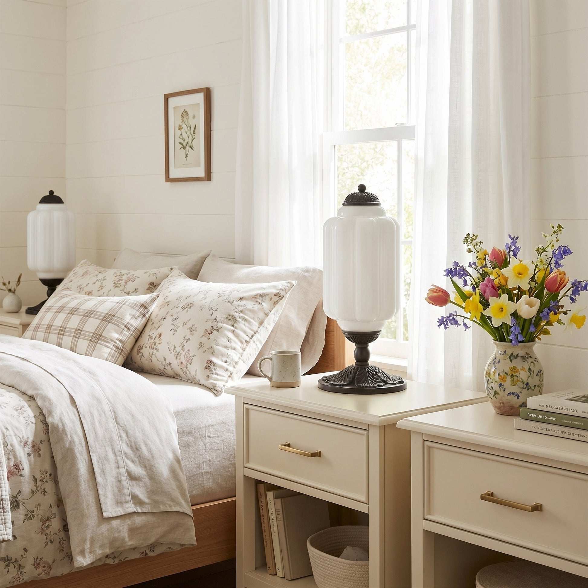 Nexos French Retro Cream Glass Textured Eloise Table Lamp