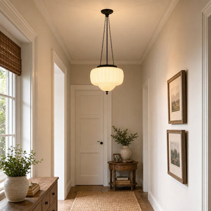 Draxor White Milk Glass Pumpkin Pendant Light