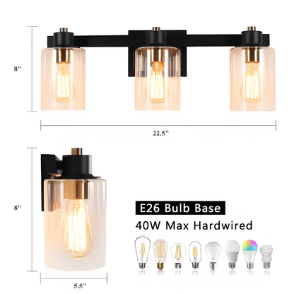 Dyril Modern Matte Black Cylinder Glass Sconce