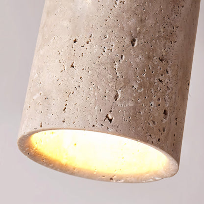 Hyrion Mini Wood And Stone Cylinder Travertine Ceiling Light
