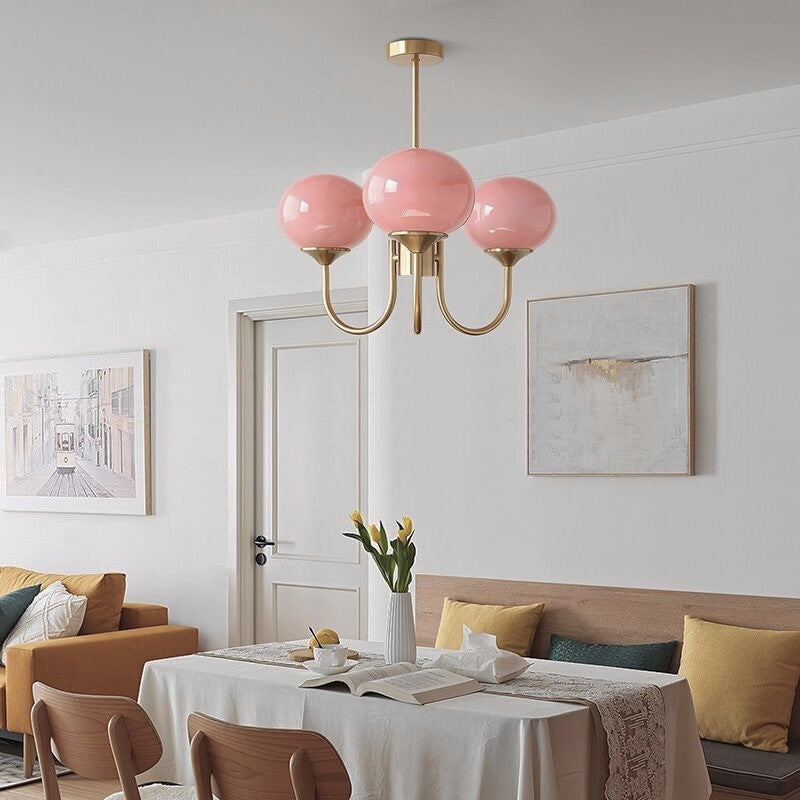 Bianca Colored Glass Shade Chandelier with Globes