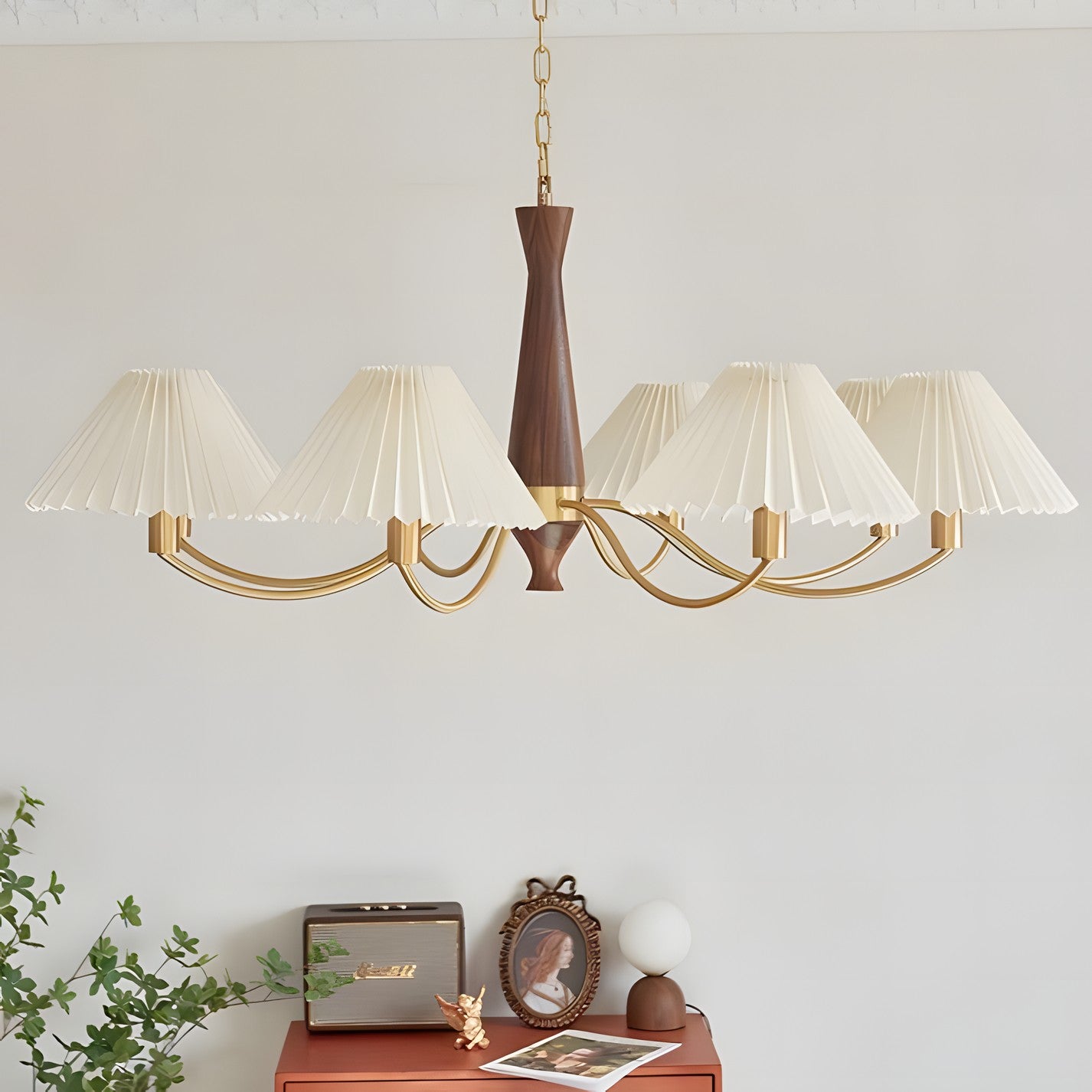 Axel Rustic Pleated Shade Wood Chandelier