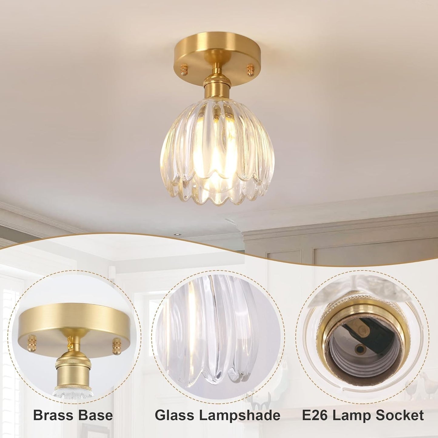 Ozir Stained Glass Flush Mount Tulip Light