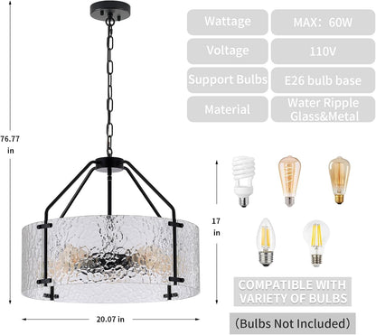 Elys Modern Water Corrugated Glass Drum Shade Pendant Light