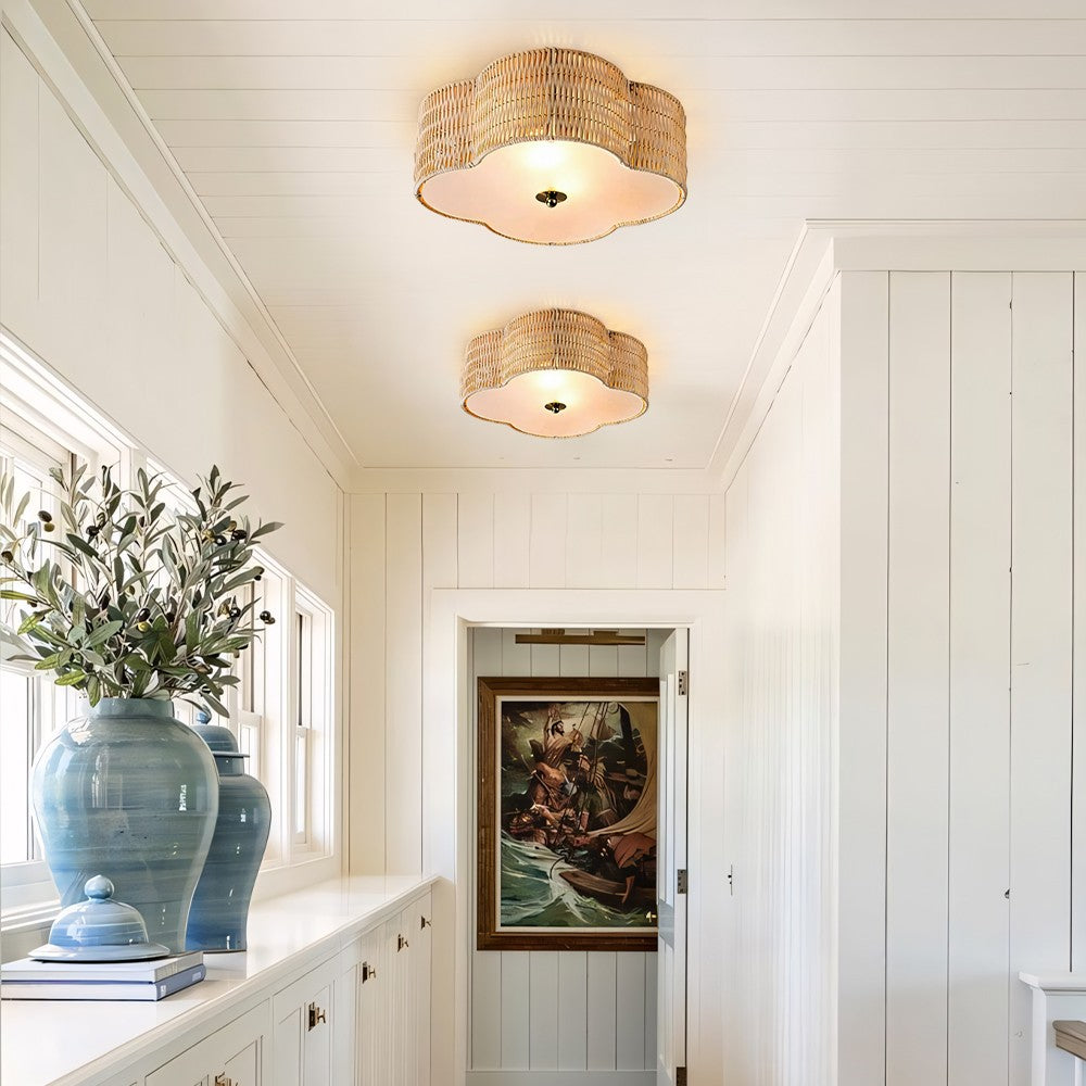 Zardo Coastal Boho Style Rattan Lamp Shade Flush Mount Ceiling Light