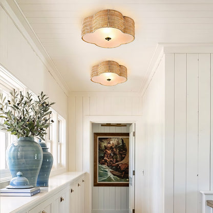 Zardo Coastal Boho Style Rattan Lamp Shade Flush Mount Ceiling Light