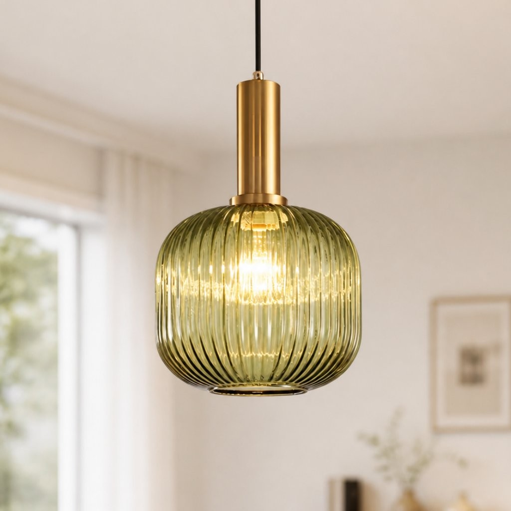Zarek Lantern Shape Vertical Striped Stained Glass Pendant Light