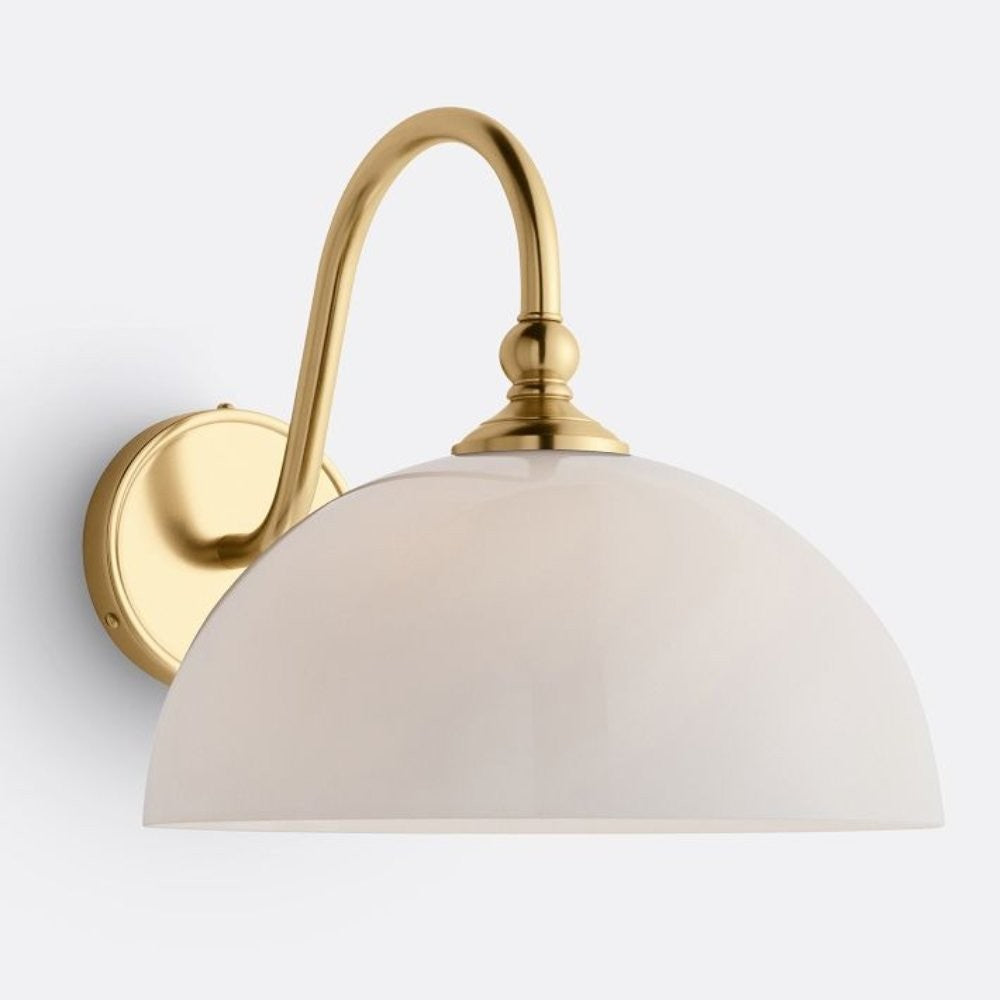 Cygnira Vintage Brass Glass Curved Neck Wall Light