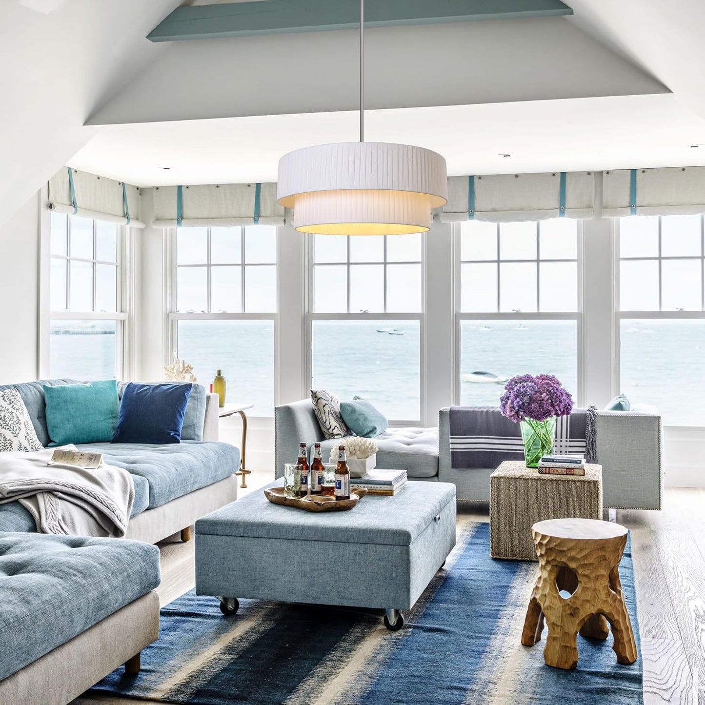 Elaraine Pleated Fabric Circular Drum Shade Chandelier