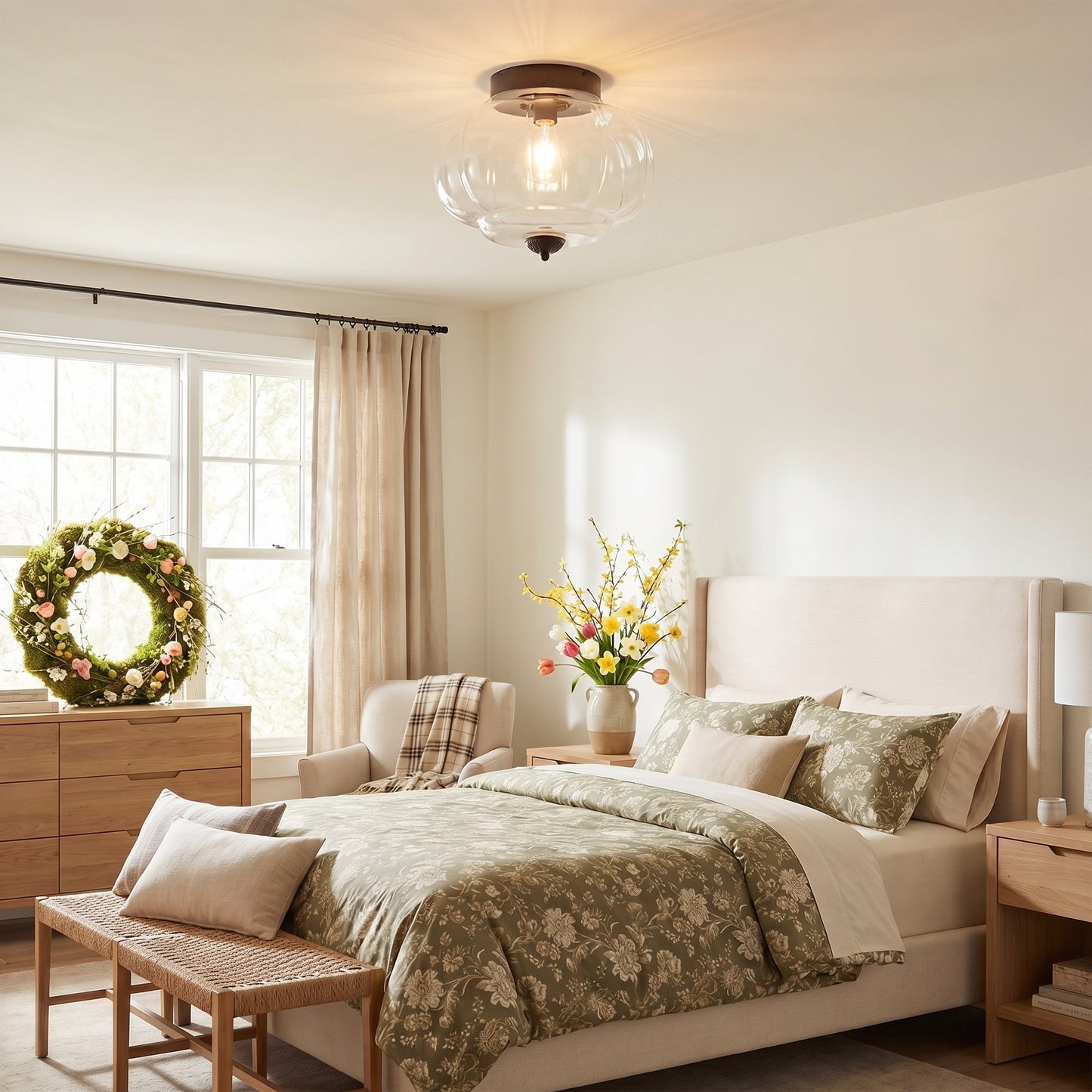 Ozita Retro Milk Glass Semi Flush Mount Eloise Ceiling Light