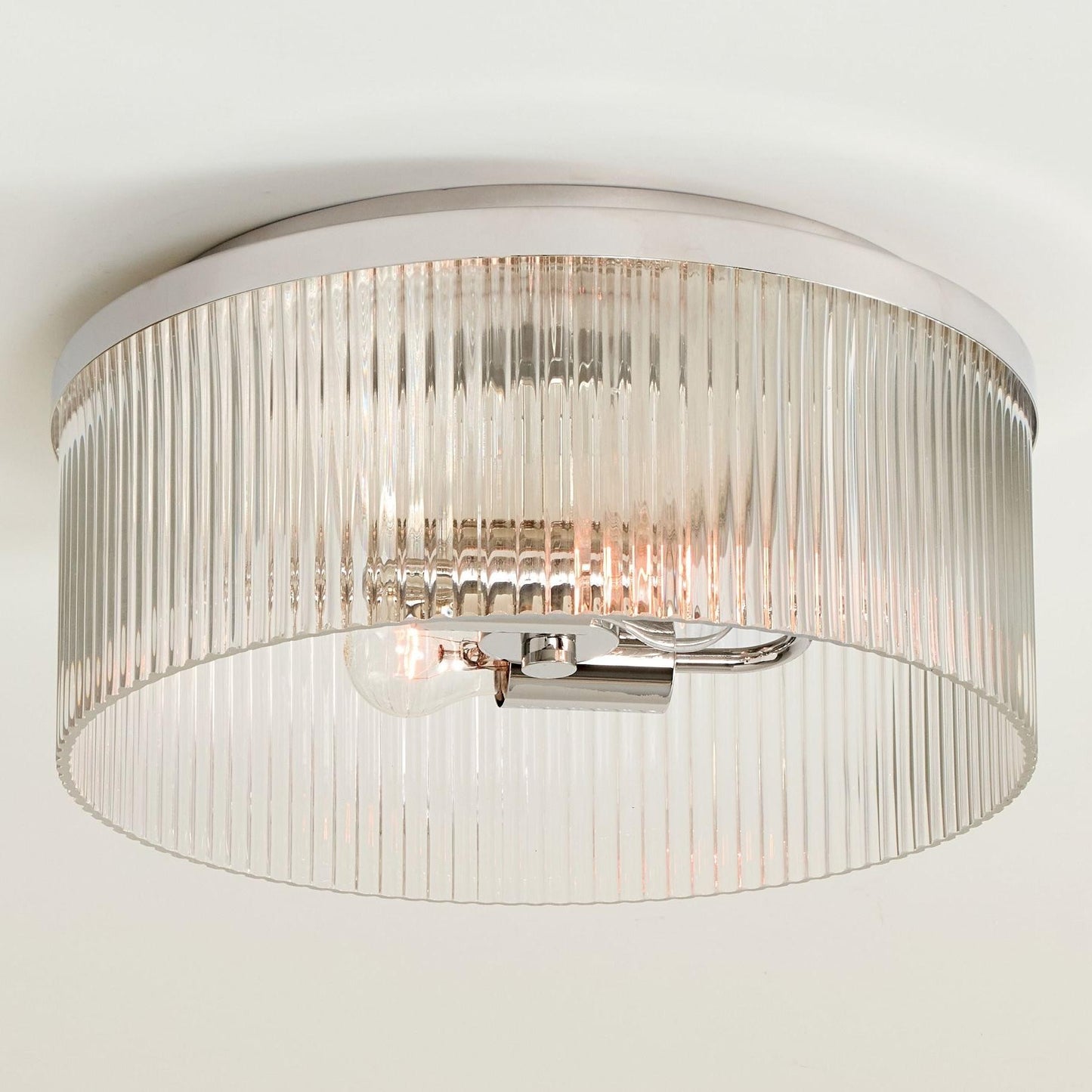 Sylan Farmhouse Round Ribbed Glass Flush Mount Ceiling Light