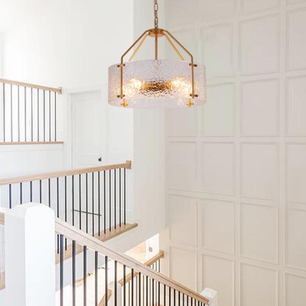 Elys Modern Water Corrugated Glass Drum Shade Pendant Light