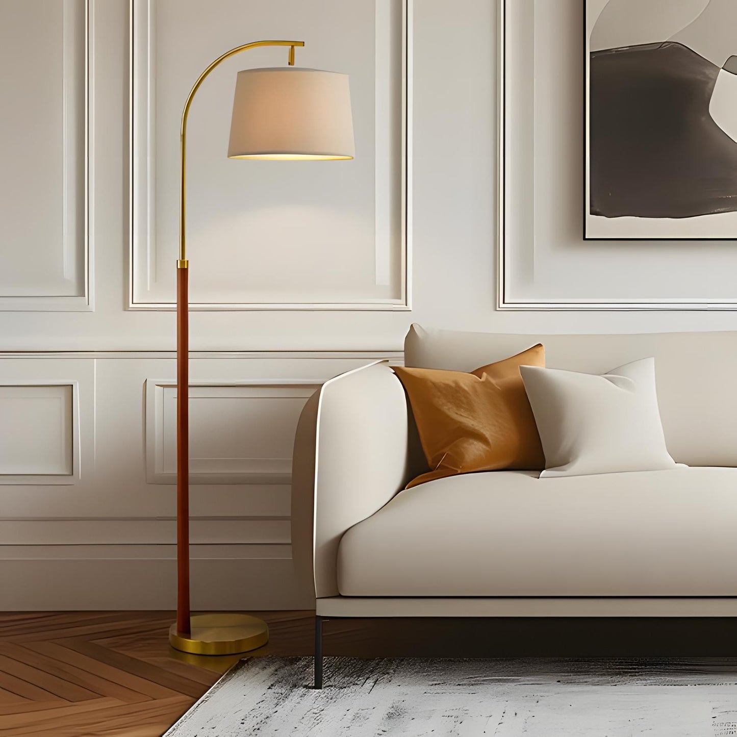 Zaden Vintage Gold Linen Shade Floor Lamp