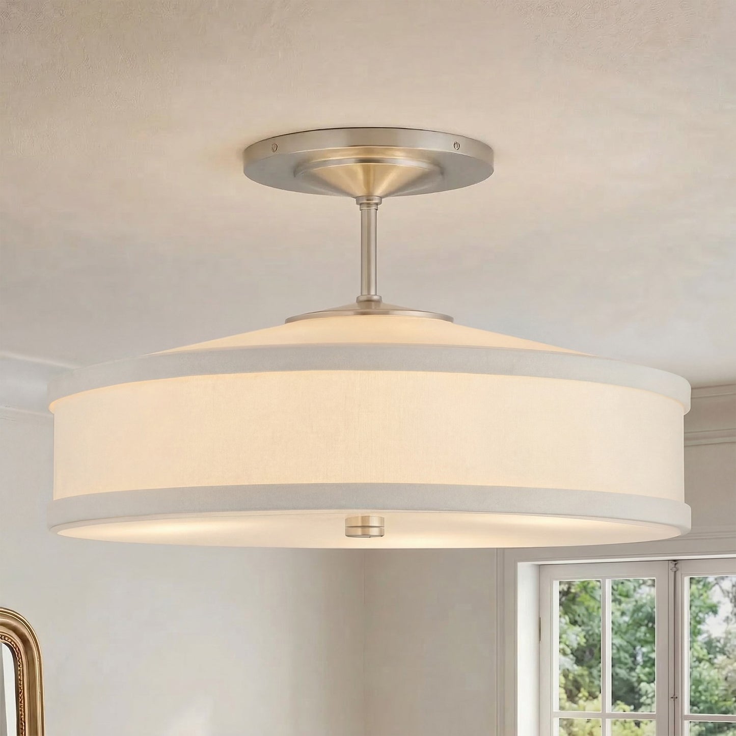 Delaney Rustic Fabric Drum Semi-Flush Mount Ceiling Light