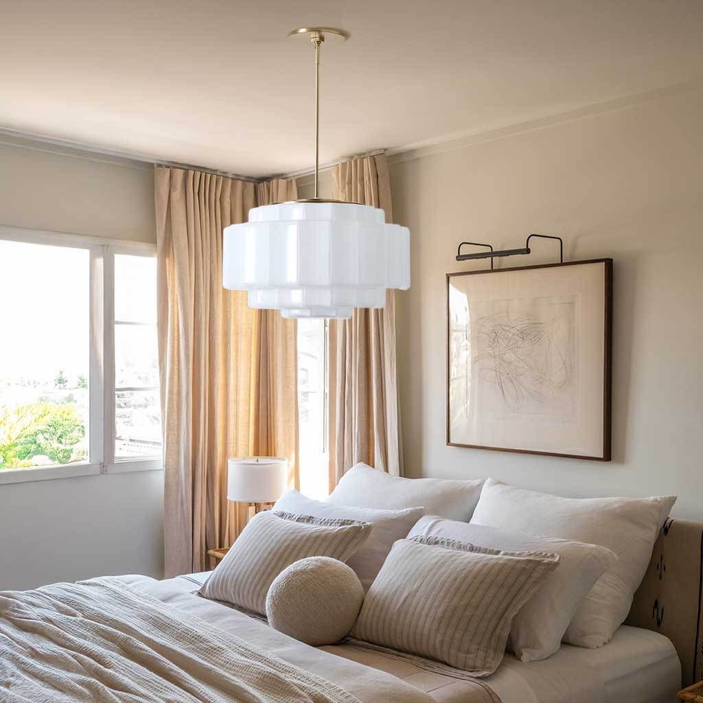 Winry Antique Brass Tiered Milk Glass Pendant Light