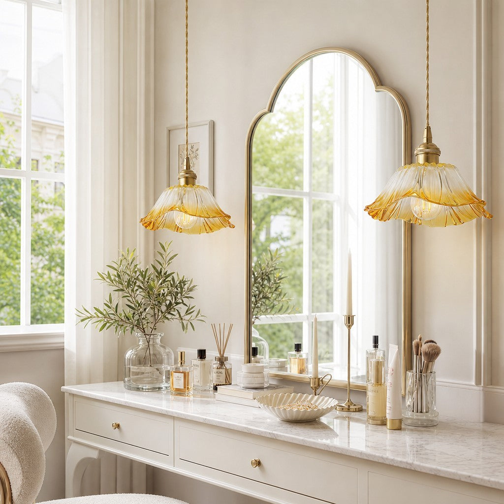 Brion Yellow Glass Flower Single Pendant Light