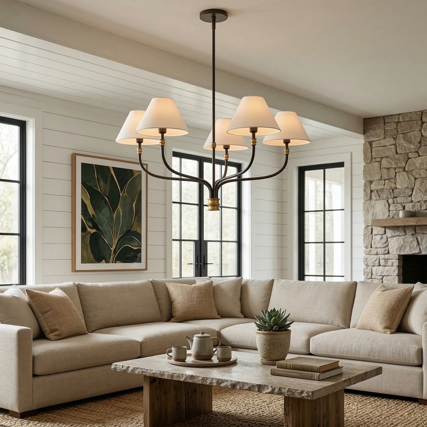 Ashlyn Modern 5/6 Light White Linen Conical Chandelier