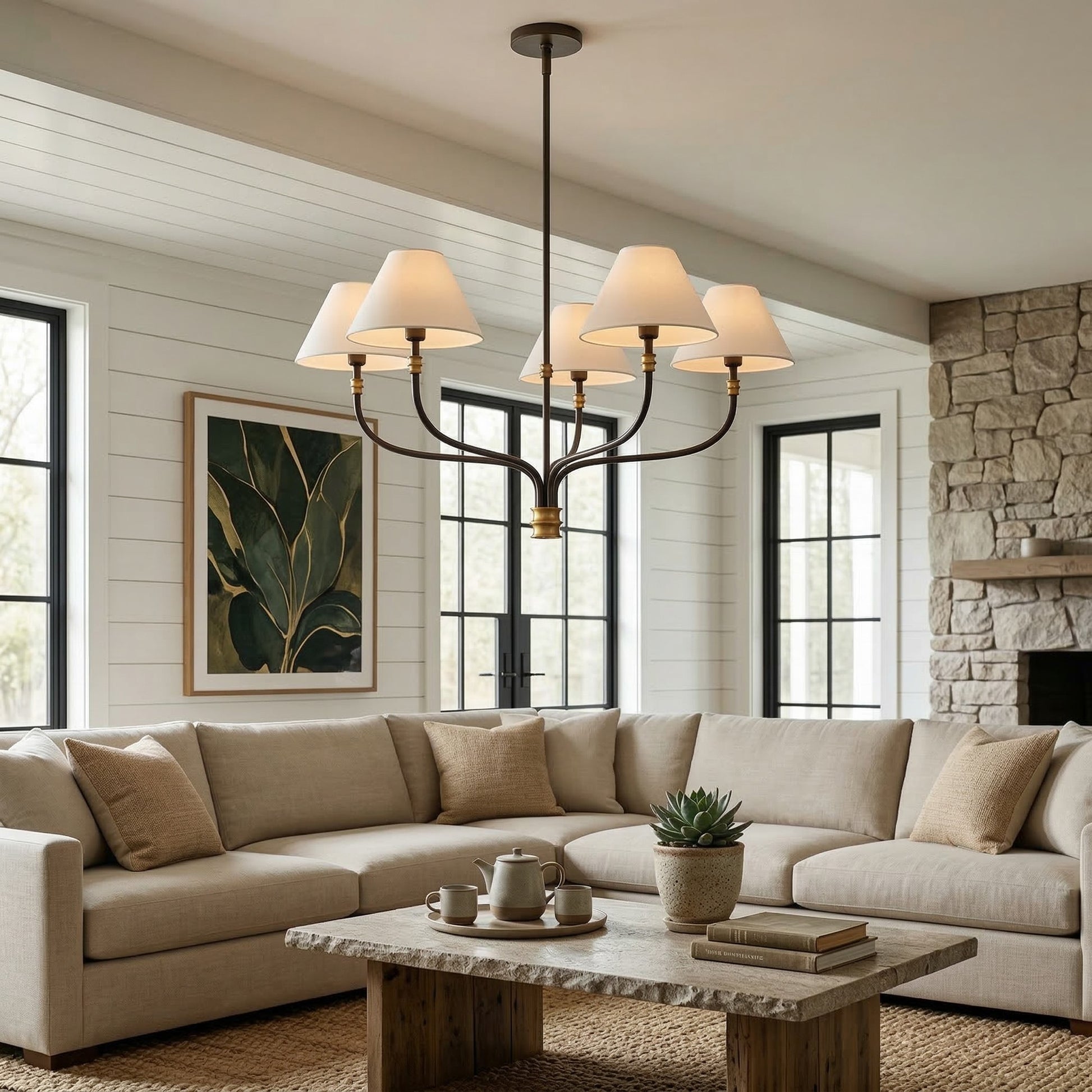 Ashlyn Modern 5/6 Light White Linen Conical Chandelier