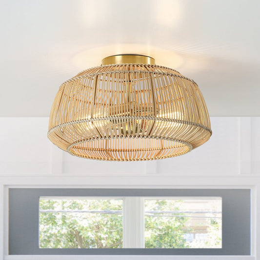 Lyril Boho Rattan Semi Flush Mount Ceiling Light