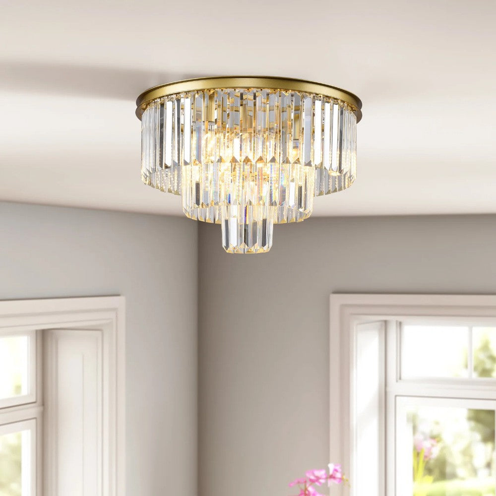 Brigitte Luxurious Three Layer Crystal Flush Mount Chandelier