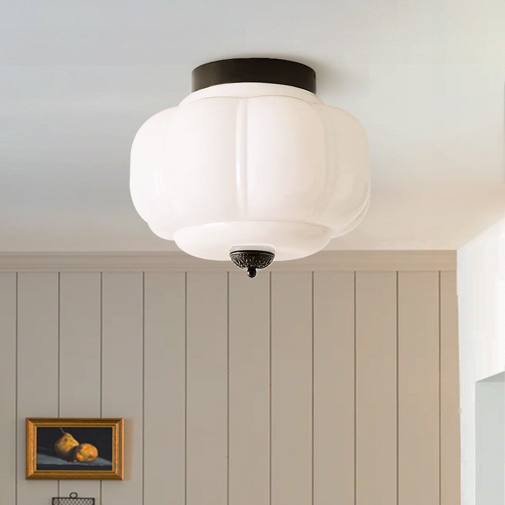 Ozita Retro Milk Glass Semi Flush Mount Eloise Ceiling Light