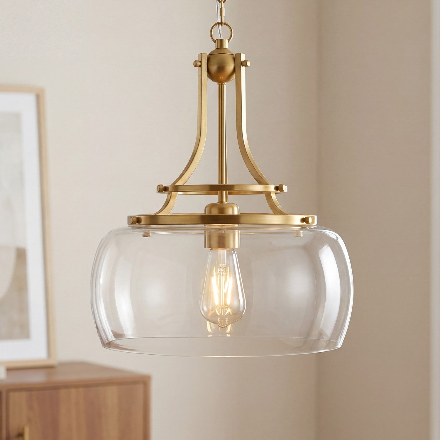 Thalys Brushed Gold Clear Glass Shade Charleston Pendant Light