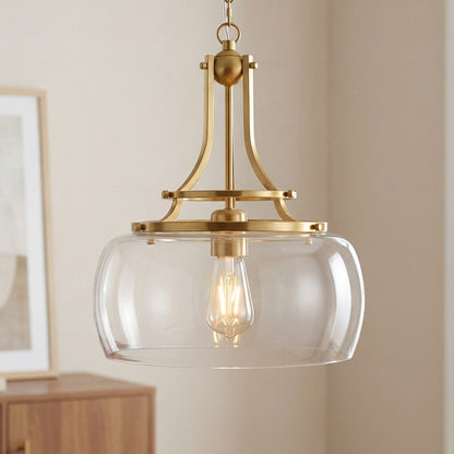 Thalys Brushed Gold Clear Glass Shade Charleston Pendant Light