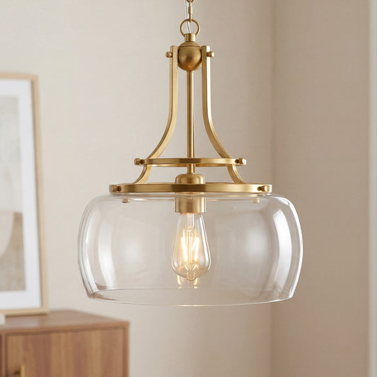 Thalys Brushed Gold Clear Glass Shade Charleston Pendant Light