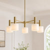 Aura Mid-Century Brass Porcelain Cylinder Chandelier