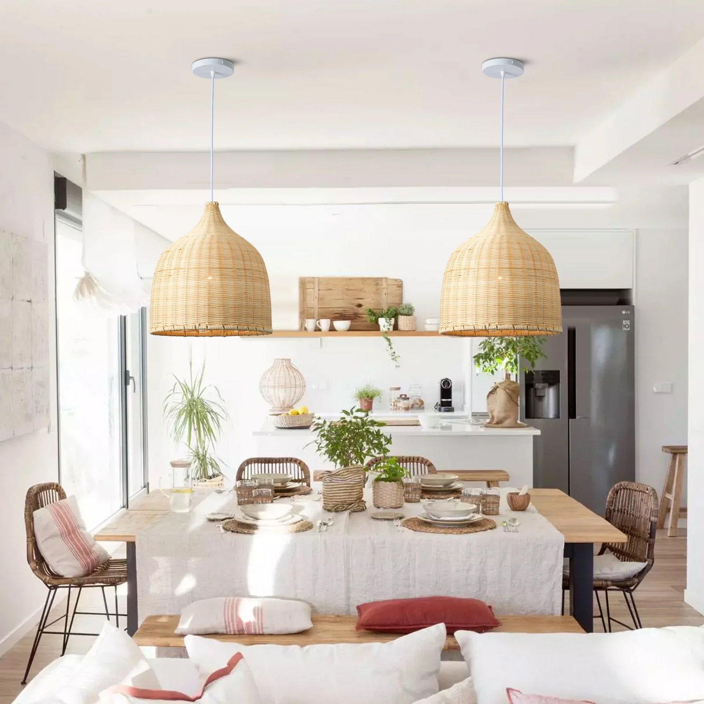 Galatea Boho Bell Shaped Rattan Chandelier