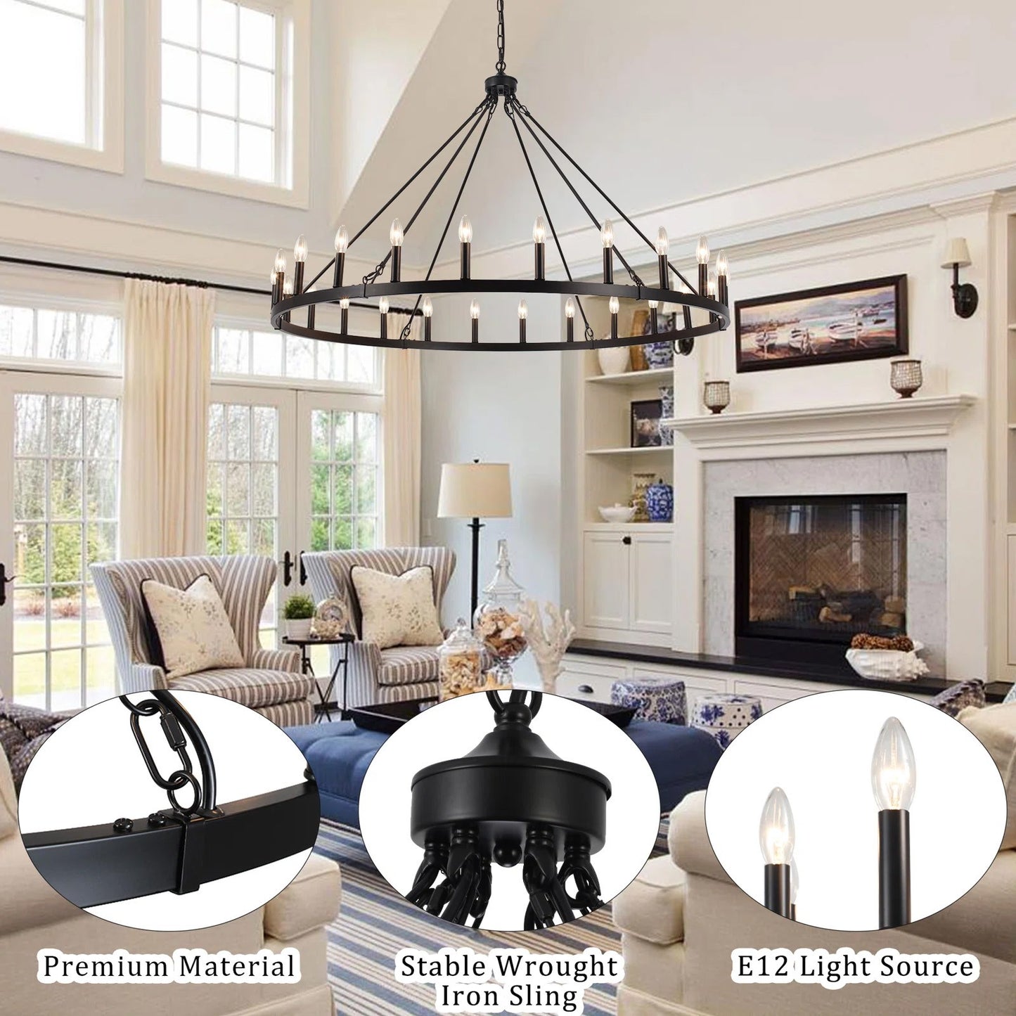Raeth Farmhouse 24 Lights Wagon Wheel Candle Style Chandelier