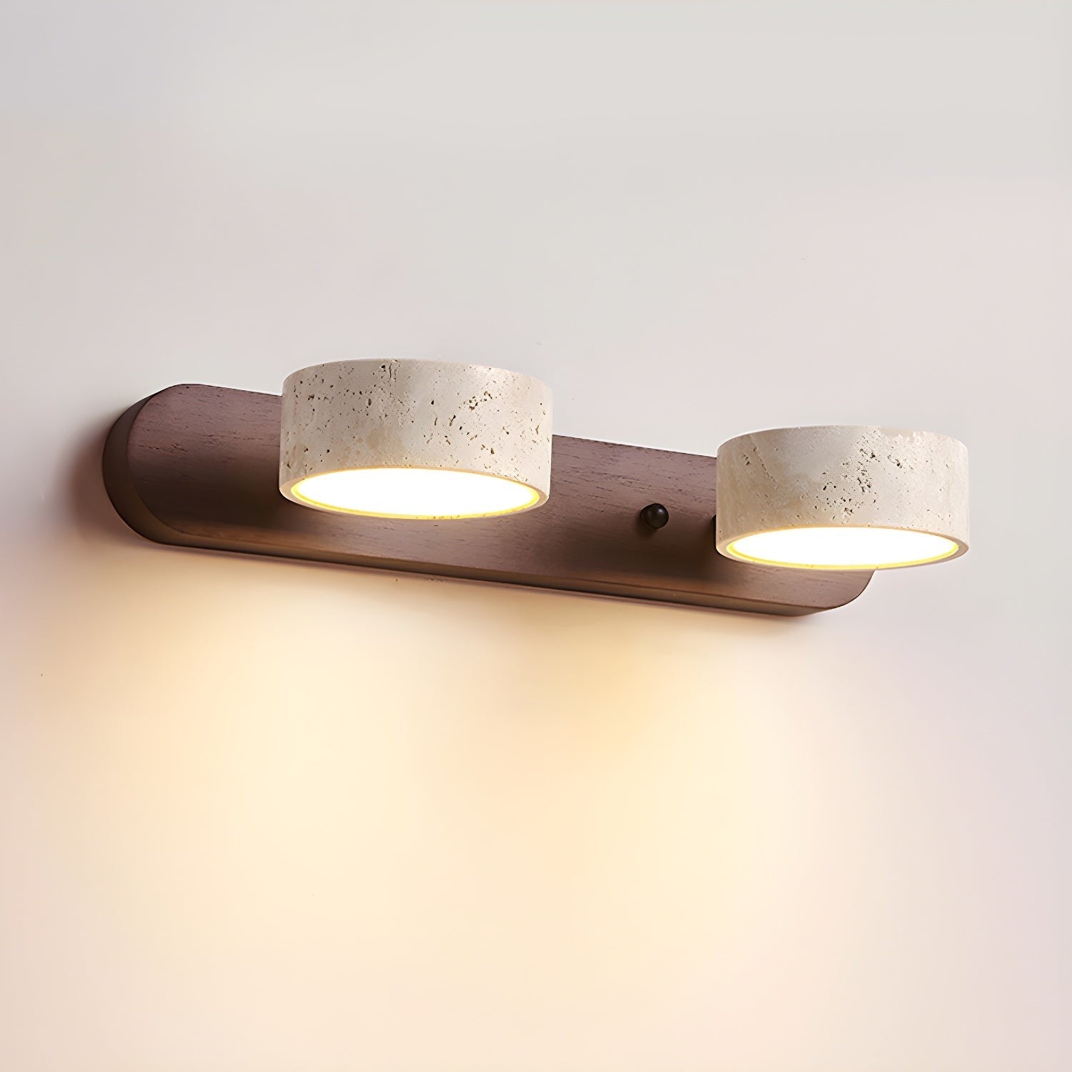 Benjamin Rustic Adjustable Travertine Wood Led Vanity Sconce