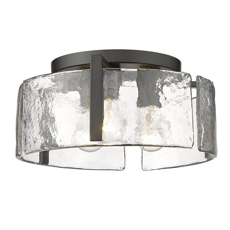 Ozu Modern Water Ripple Glass Drum Flush Mount Light