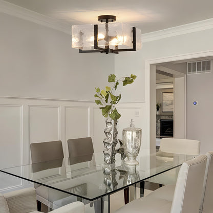 Coriander Black Rectangular Water Rippled Glass Ceiling Light