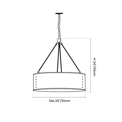 Quillan Industrial Large Black Drum Pendant Light For Dinning Room