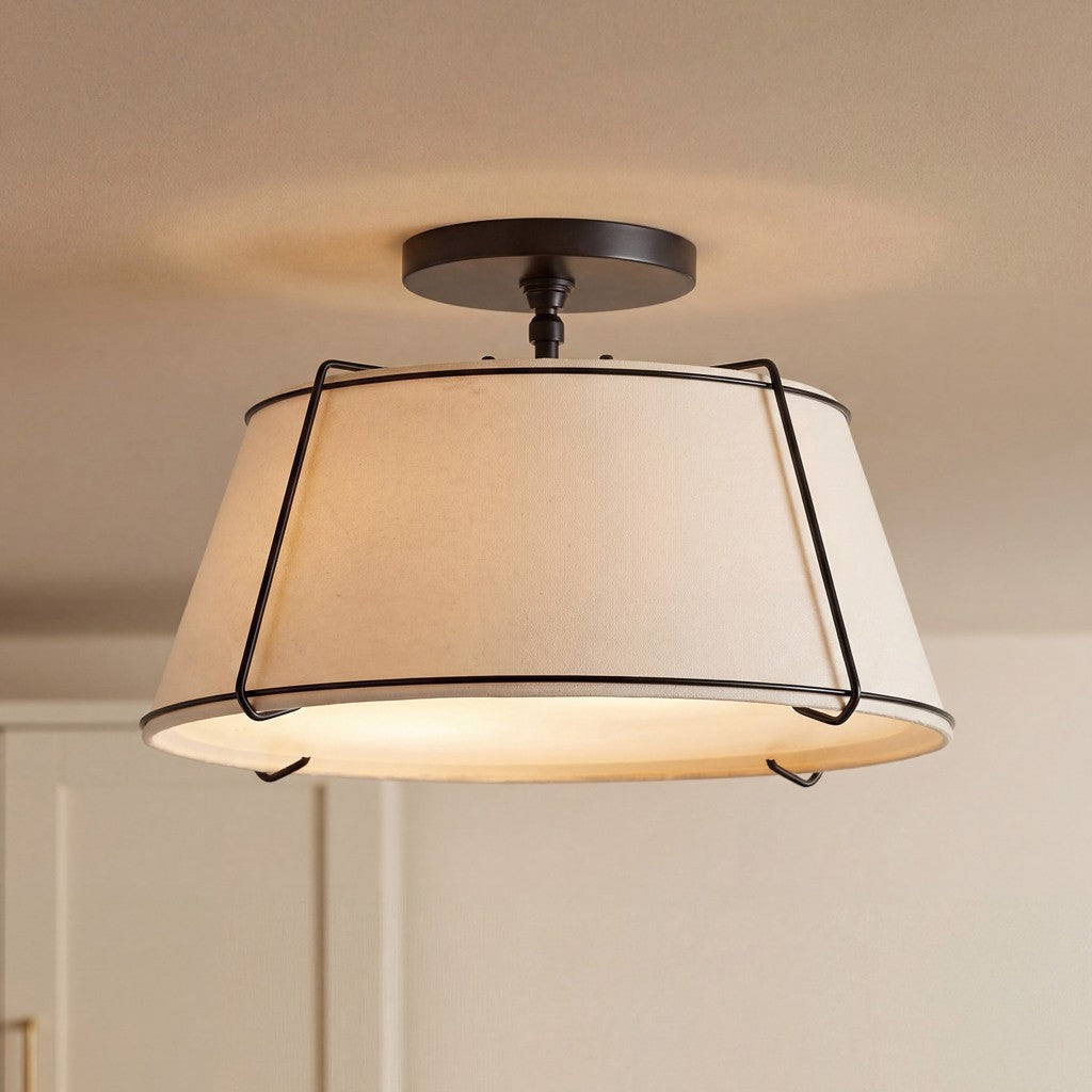 Hesperia Fabric Drum Shade Semi Flush Mount