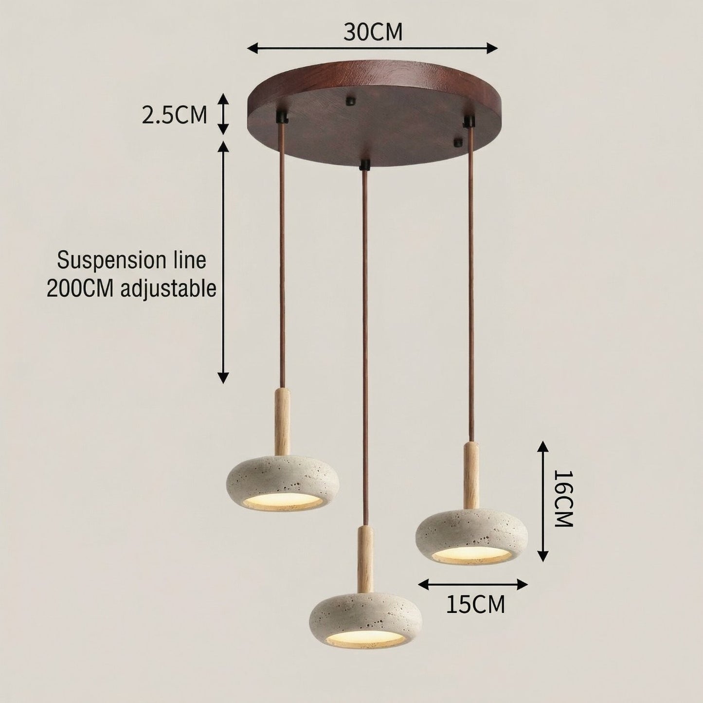 Carver Retro LED Travertine 3 Light Pendant Light