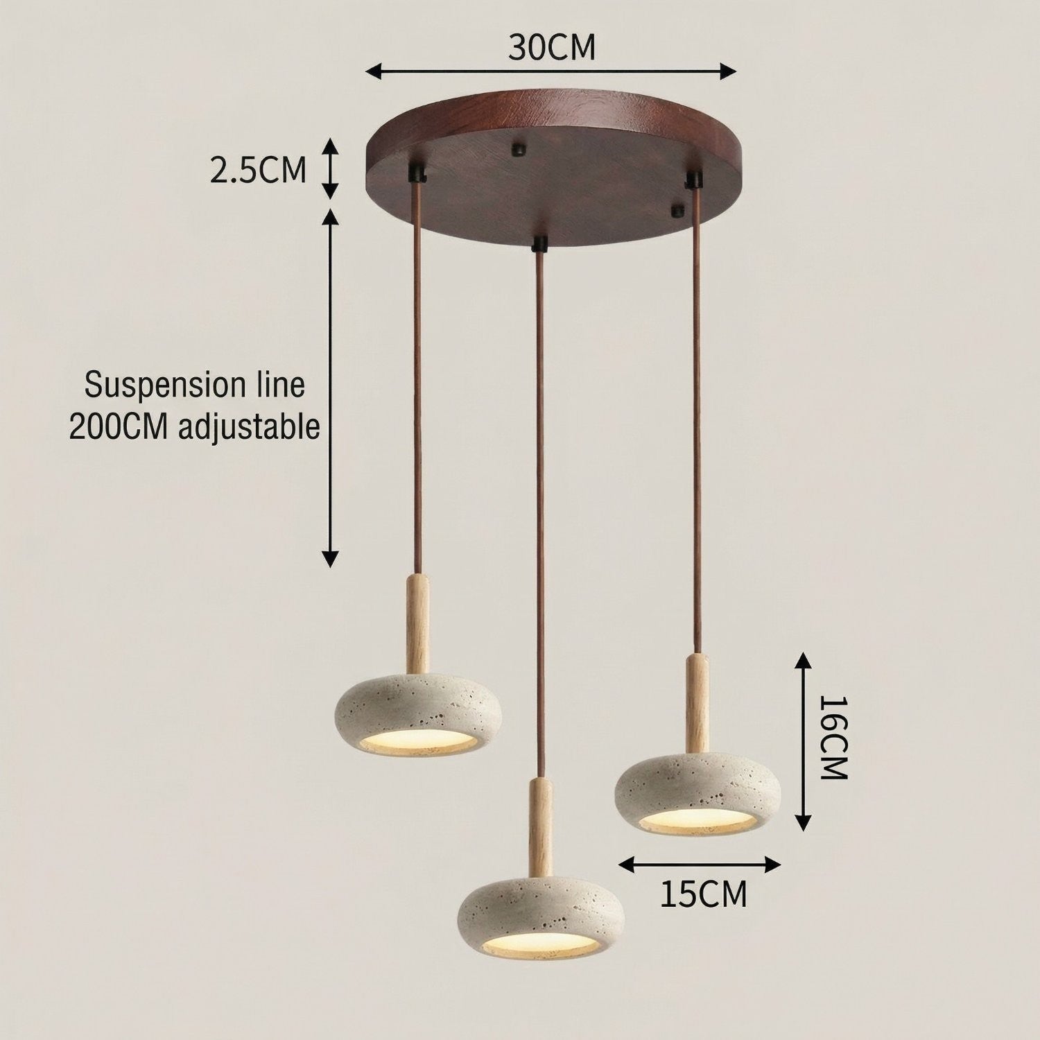Carver Retro LED Travertine 3 Light Pendant Light