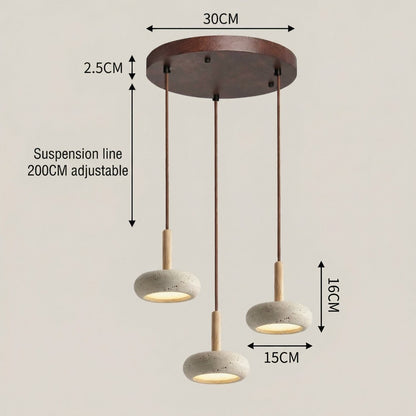 Carver Retro LED Travertine 3 Light Pendant Light