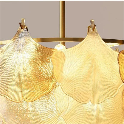 Cyan Champagne Ginkgo Leaf Textured Glass Chandelier