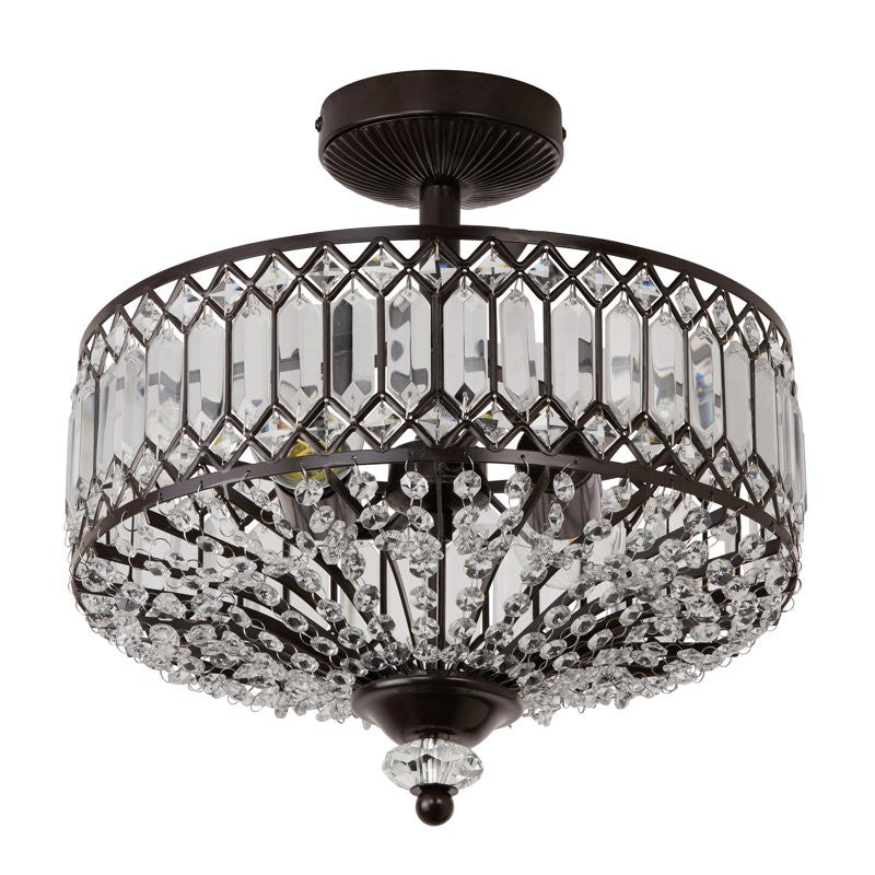 Parnika Luxury Carved Crystal Drum Semi Flush Chandelier