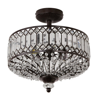 Parnika Luxury Carved Crystal Drum Semi Flush Chandelier