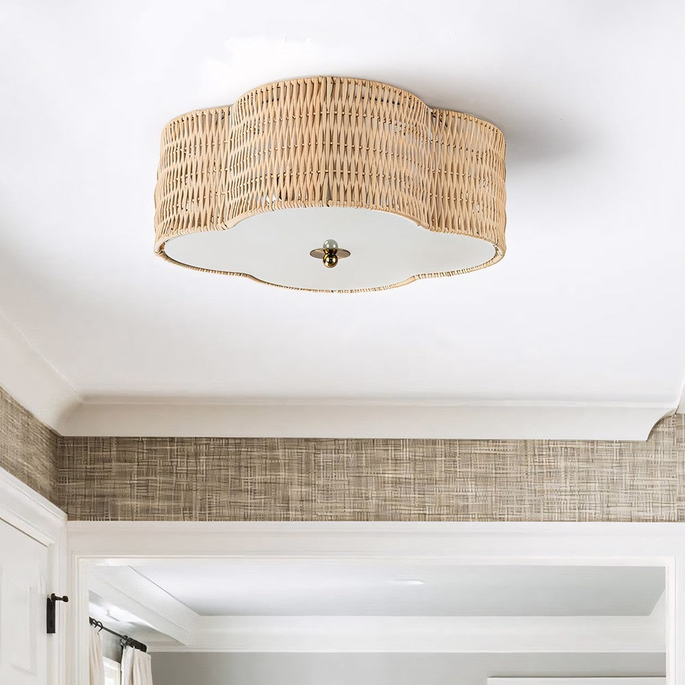 Zardo Coastal Boho Style Rattan Lamp Shade Flush Mount Ceiling Light