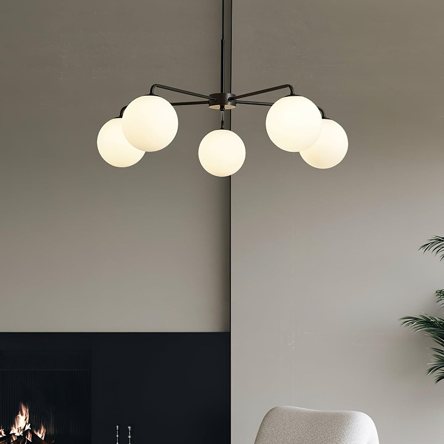 Maytoni Modern 5 Lights White Glass Globe Chandelier