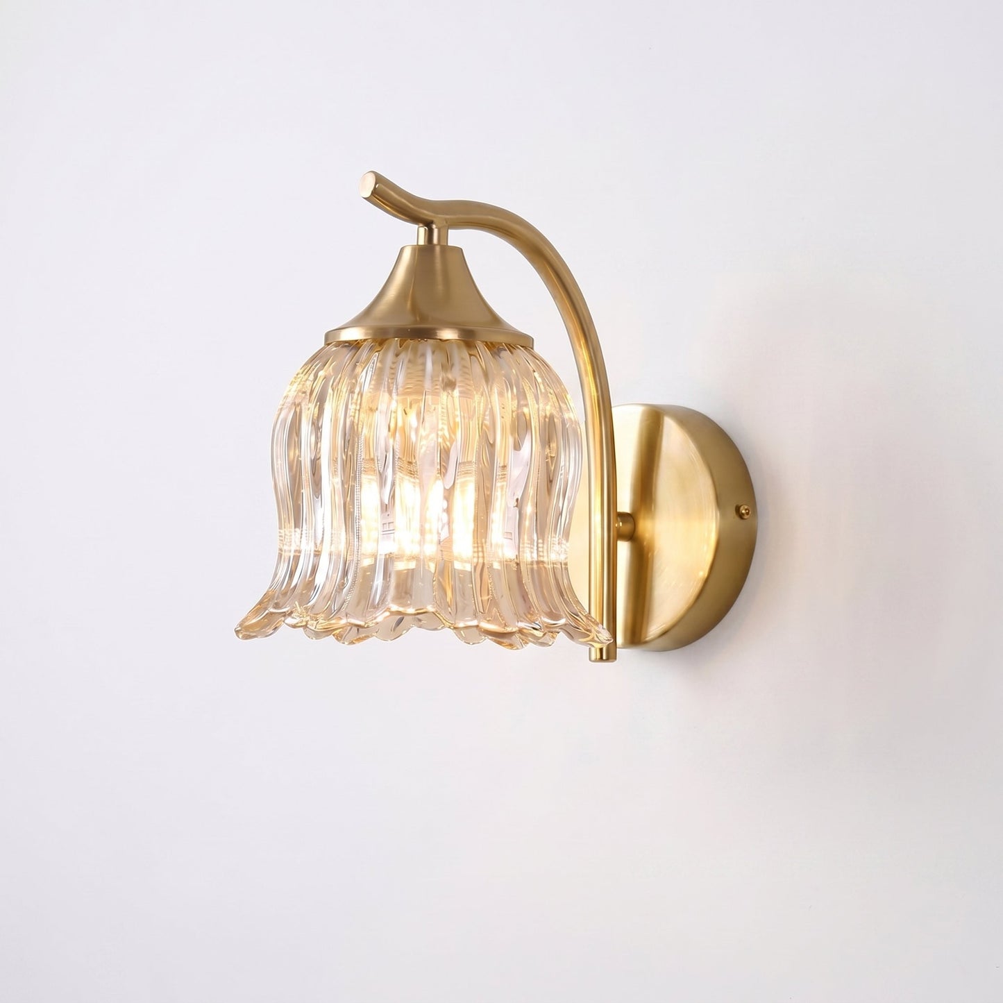 Hewitt Vintage Brass Floral Glass Wall Sconce